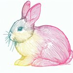  изображение, зайчик, тонкая розовая и желтая линия, штриховка, изображение на белом фоне.jpg